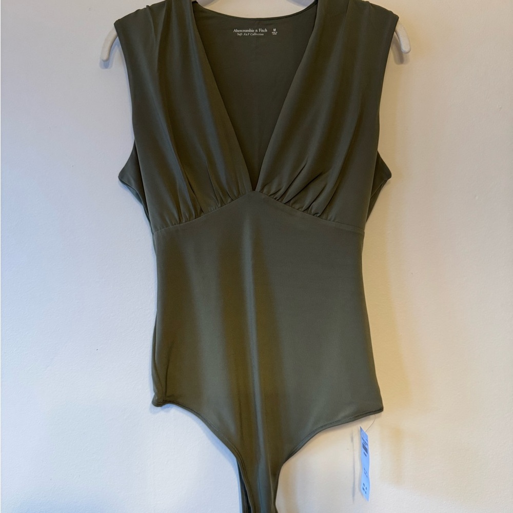 Abercrombie & Fitch Olive Green Sleeveless V-Neck Bodysuit